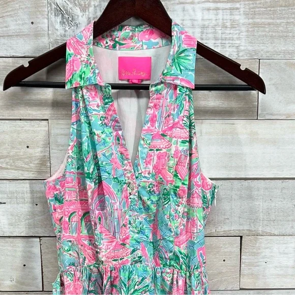 Lilly Pulitzer Dress Size 0 Pink Flamingo Halter Preppy Beach Coastal Fit Flare - Picture 3 of 16